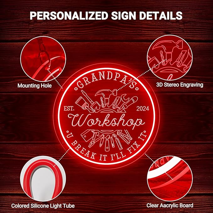 Custom Garage Neon Sign for Workshop, Personalized LED Wrench Tool Signs for Men Dad Gifts, Dimmable Customized Garage Light Up Signs for Carport Repair Shop Carbarn Man Cave Business Wall Decor