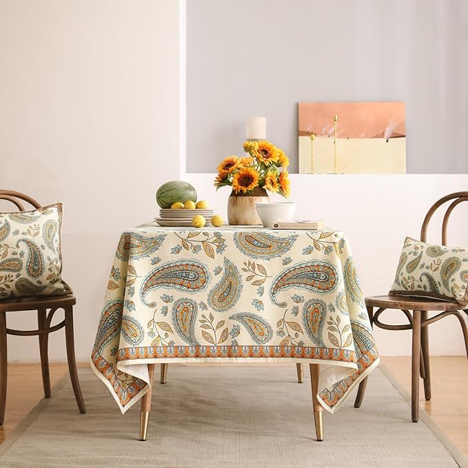 patdrea Designer Vintage Floral Tablecloth for Square Table,Linen Breathable Durable French Table Cloth,Durable Cover for Kitchen Dining,Christmas,Thanksgiving,Tea Party,67"x67"-Lysaniya
