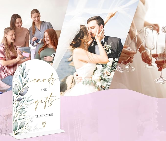Acrylic Wedding Signs, Greenery Theme Cards and Gifts Sign, Wedding Reception Signage, Bridal Shower Table Decor with Stand, Engagement, Anniversary, Newlywed Events and Parties Supplies, 17
