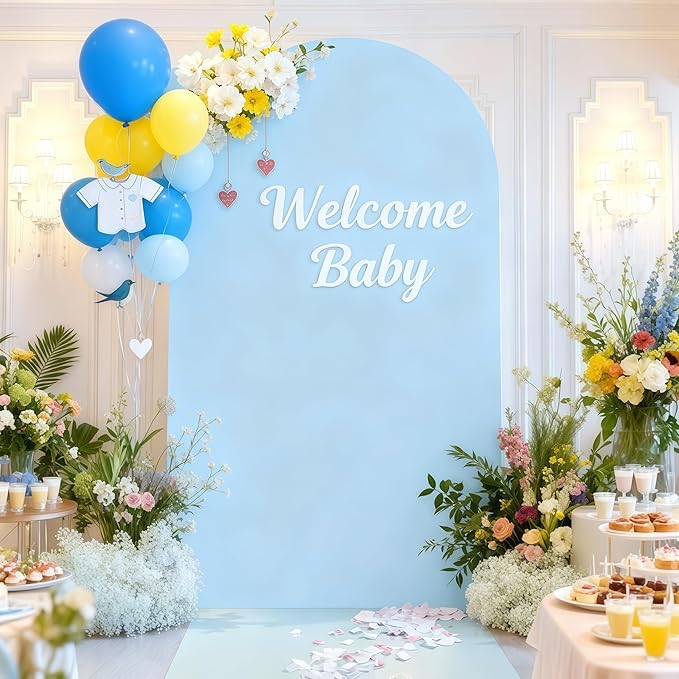7.2FT Blue Arch Backdrop Cover - Polyester Fitted Wedding Arch Stand Covers Round Top Chiara Arch Backdrop Cover for Birthday Party Banquet Photo Background Decoration