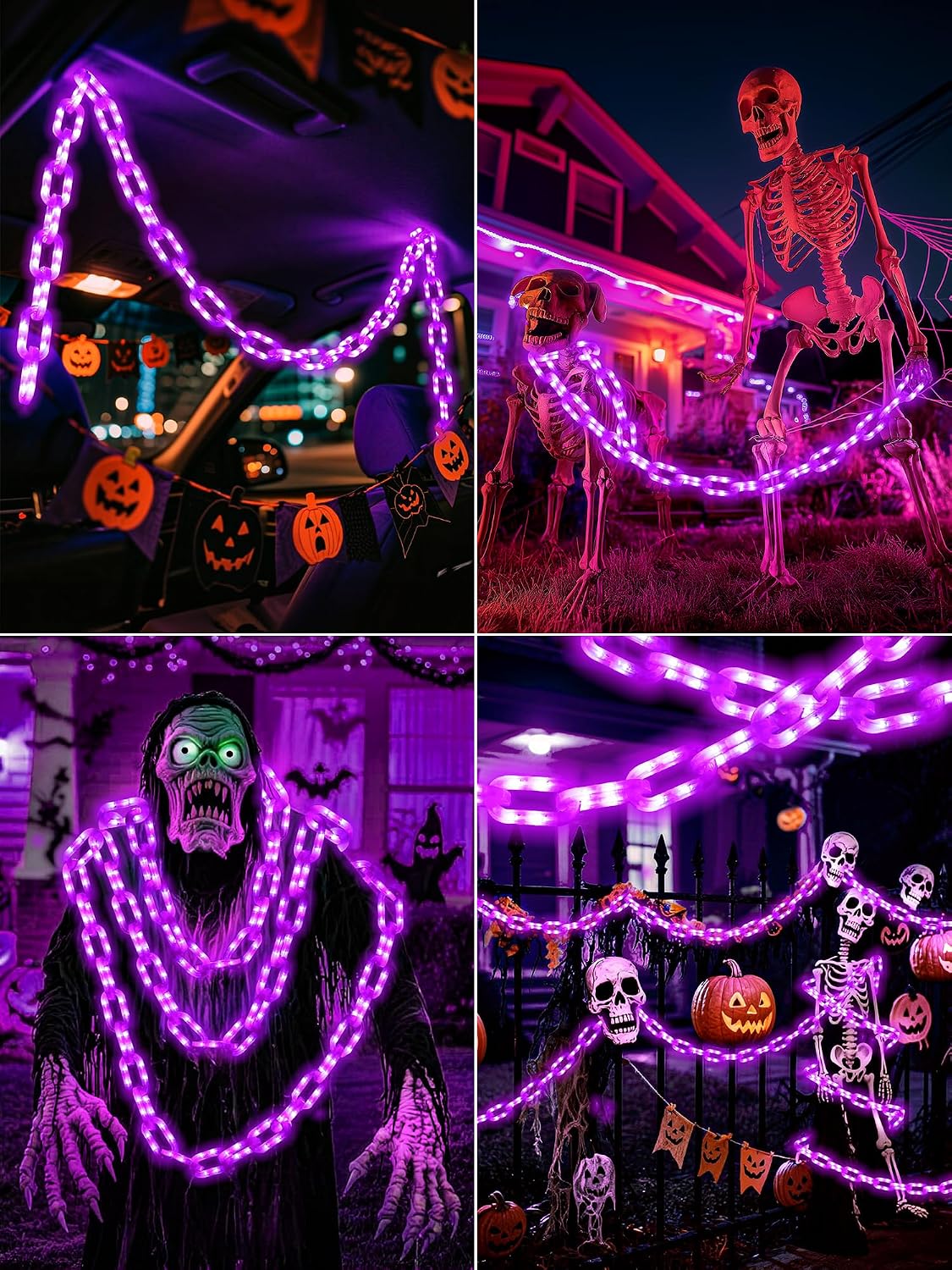 Solar Halloween Chain Lights 10 FT 160 LED Purple Light-Up Plastic 8 Modes