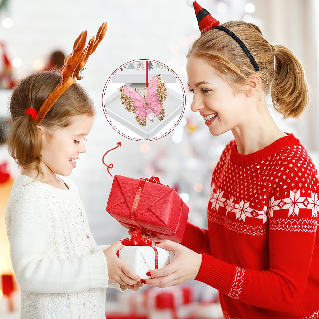 PETCEE Pink Butterfly Ornament - Metal Butterfly Hanging Ornaments for Christmas Tree Decorations Monarch Butterflies Christmas Ornaments Keepsake Gifts for Women Girls Daughter Mother Granddaughter