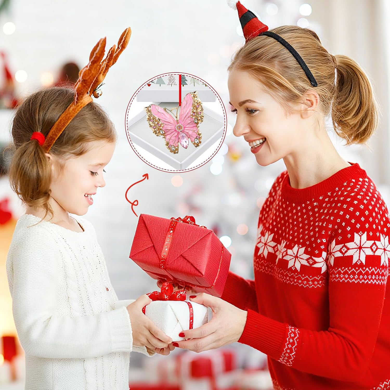 PETCEE Pink Butterfly Ornament - Metal Butterfly Hanging Ornaments for Christmas Tree Decorations Monarch Butterflies Christmas Ornaments Keepsake Gifts for Women Girls Daughter Mother Granddaughter