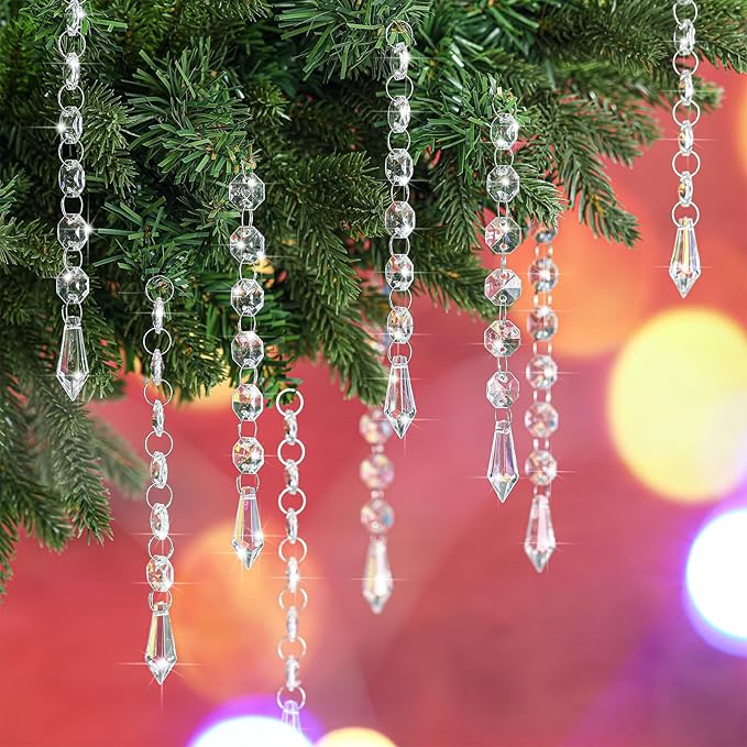 Nuenen 100 Pcs Acrylic Hanging Crystals for Centerpieces Chandelier Clear Crystal Garland Strands Ornament Acrylic Clear Beads Prisms Pendant for Christmas Tree Window Home Decoration(Icicle)
