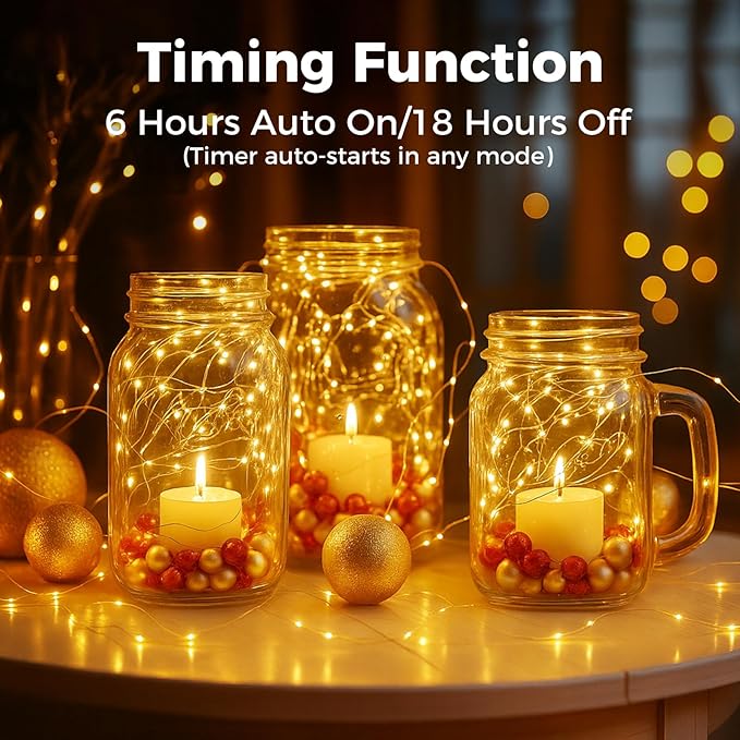 Litogo 12 Pack Fairy Lights Battery Operated with Timer, 20 LED 3 Modes Twinkle Light, 7ft Waterproof Silver Wire Mini Small Bulk Mason Jar String Light, Decor for Wedding Centerpieces Party Christmas