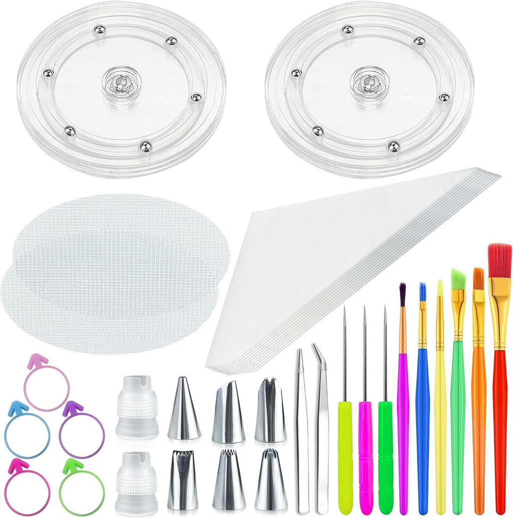 56 PCS Cookie Decorating Kit Supplies Including Acrylic Turntable Decoration Brushes Scribe Needle Piping Bags Icing Tips for Cookie Cupcake Cake Decorations