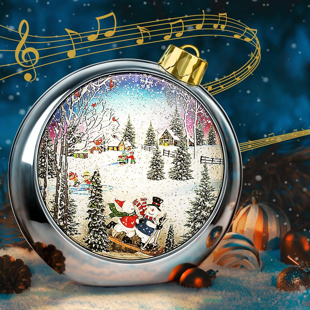 Large Christmas Snowman Snow Globe Light up Lantern with 8 Songs, 8.7" Silver Big Christmas Snow Globes for Kids Adults, 6H Timer & Dual Power, Snowglobes Christmas Decorations Indoor Gifts for Women