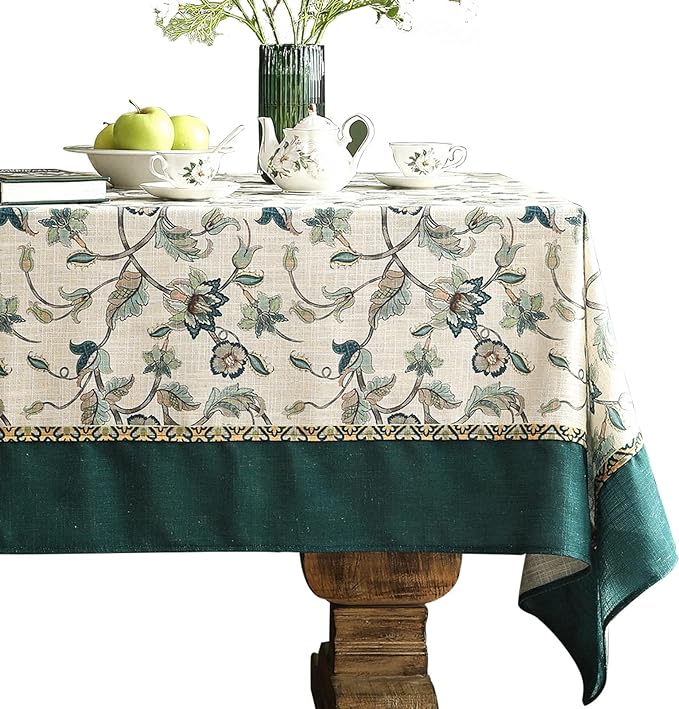 patdrea Designer Green Square Table Cloth,Vintage Floral Linen Durable Breathable French Tablecloth,Dacorative Table Cover for Kitchen Dining,Christmas,Thanksgiving,Tea Party,67"x67"-Noah