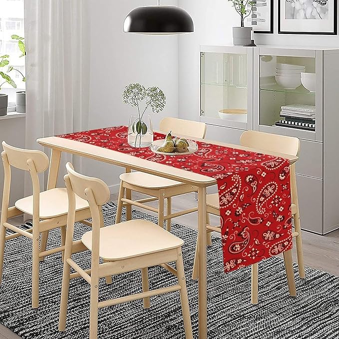 Paisley Table Runner, Boho Vintage Western Red Paisley Flower Print Table Runner for Kitchen Dining Table Wedding Holiday Party Decor, 13x70inch