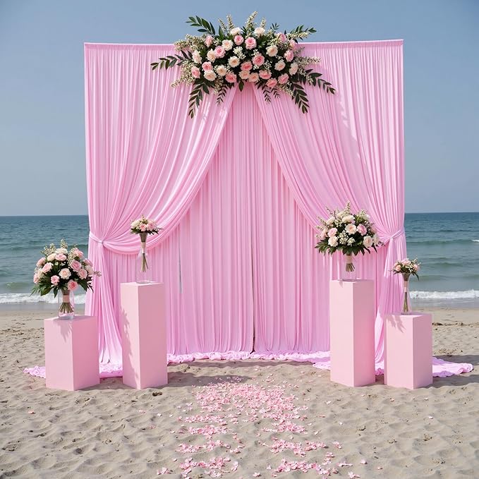 40 ft x 10 ft Wrinkle Free Baby Pink Backdrop Curtain for Parties, 8 Panels 5ftx10ft Polyester Photo Backdrop Drapes for Baby Shower Birthday Party Photography Wedding Backdrop Stand