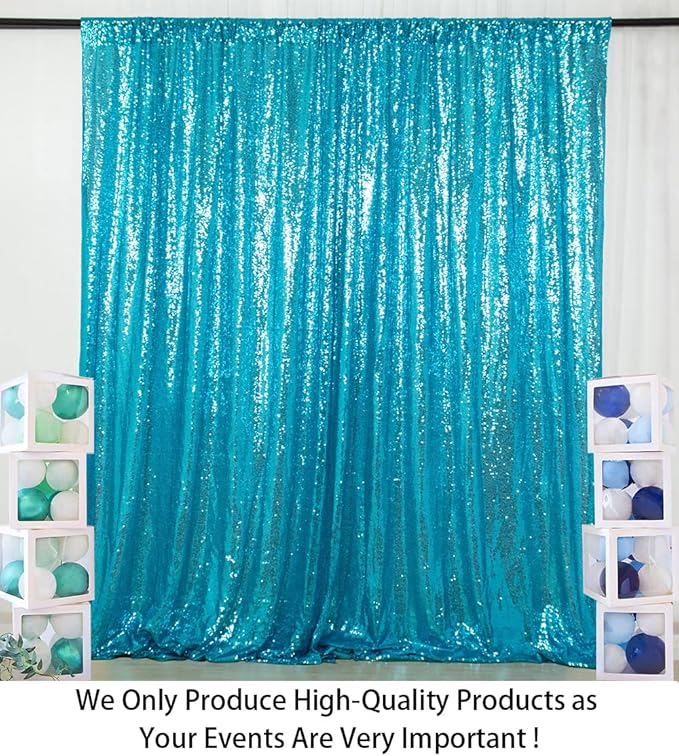 ShiDianYi Sequin Backdrop Turquoise 2 Panels 4FTx10FT Backdrops for Photograph Aqua Blue Sequin Photo Backdrop for Birthday Sparkle Wedding Drapery Glitter Background