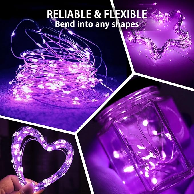 12 Pack Purple Fairy Lights 7Ft 20 LED Twinkle String Lights 3 Modes Battery Operated Waterproof Firefly Starry for Mason Jar Party Wedding Christmas Valentines Day Table Centerpieces