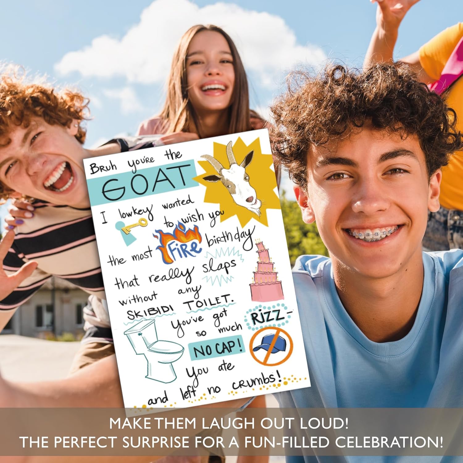 Gooji Funny 13 Birthday Card For Teenage Boy & Teen Girl - Humorous Gen-Z Slang Gift To Grandson, Daughter, Nephew, Niece - Premium 5x7 Slaps With Blue Envelope