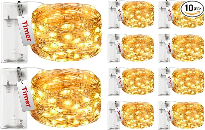 btfarm 10 Pack Fairy Lights Battery Operated with Timer, 10FT 30LED Twinkle Lights Waterproof, Copper Wire Christmas String Lights Battery Powered for Indoor Outdoor Wedding Party Holiday Decorations