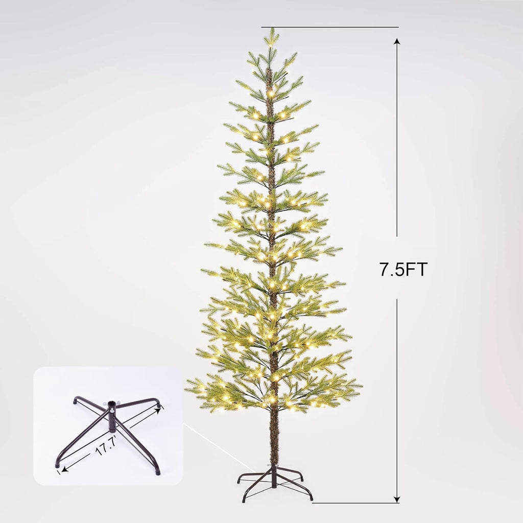 7.5ft 180 led minimalist pre-lit slim pencil artificial showing dimensions
