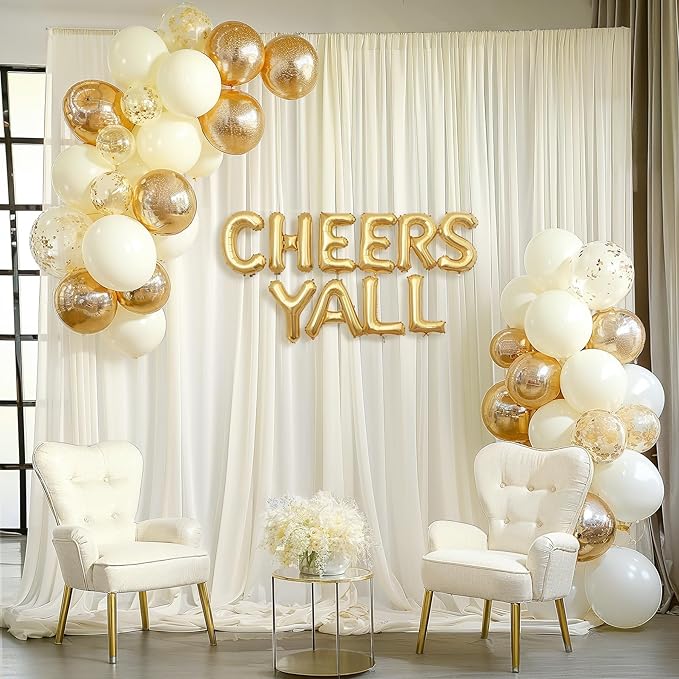 10ft x 10ft Ivory Backdrop Curtain Drapes, Wrinkle-Free Sheer Chiffon Fabric Photo Background Panels for Wedding Arch Party Ceremony Stage Photography Decorations