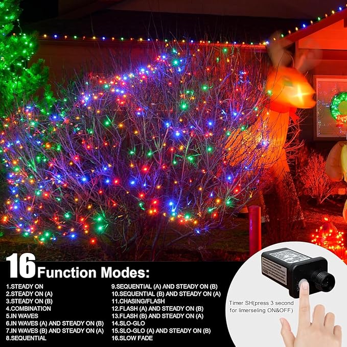 LAMPHOME Colorful String Lights, 66 ft 200 LED Pastel Easter Lights 11 Modes Plug in,transparant Wire Twinkle Fairy Lights for Spring Bedroom(Lighted up in Pink Red Yellow Blue Green Color)