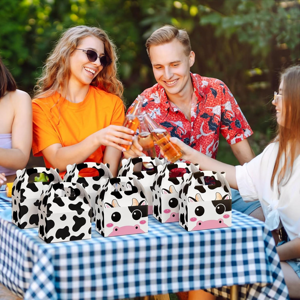 Sherr 12 Pack Cow Boxes for Party Favors Decorations Cow Treat Candy Goodie Candy Treat Boxes Reusable Print Gift Bags for Birthday Farm Animals Party Supplies