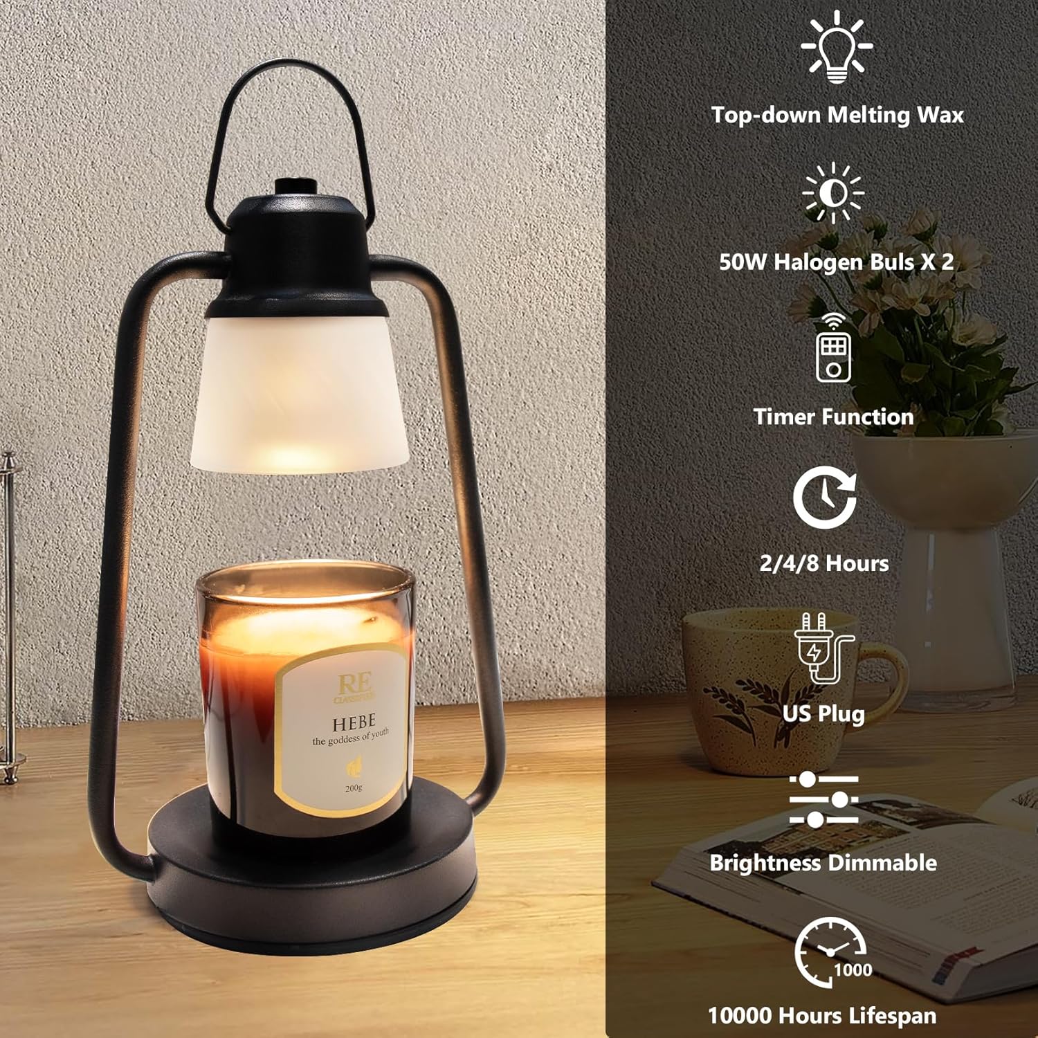 Candle Warmer Lamp with Timer Dimmer - Birthday Gifts for Women, Electric Wax Melt Warmer Lamp for Jar Candles, Vintage Candle Lamp Warmer with 2 Bulbs, House Warming Gifts New Home Decor