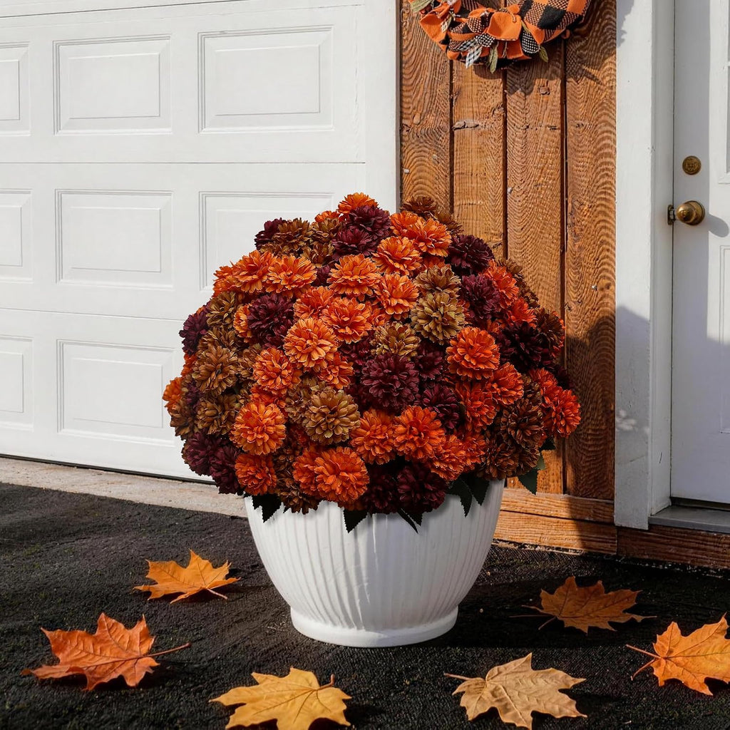 12 bundles artificial fall mums outdoor flowers, uv, close-up detail