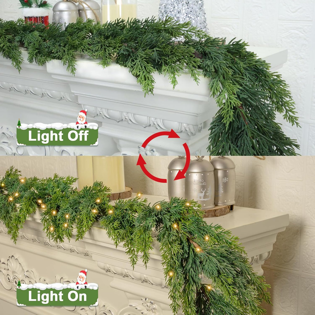 ozfhua 6 ft christmas garland pine garland with, close-up detail