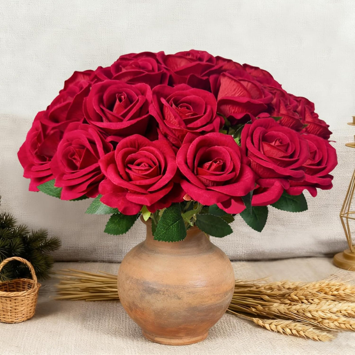 red fake roses artificial flowers bulk fake flowers showing dimensions