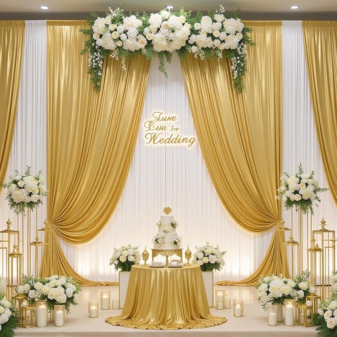 30ft x 10ft Gold Sequin Backdrop Curtain for Parties, Wrinkle Free Thick Glitter Photo Backdrop Drapes 6 Panels 5x10FT Back Drop Cloth Shiny Fabric for Wedding Birthday Photography Background