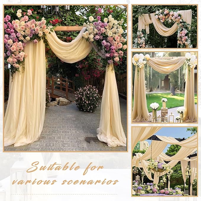 2 Panels Wedding Arch Draping Fabric 20Ft Length x 28" Width Champagne Arch Drapes Chiffon Fabric Sheer Curtains Backdrop for Party Bridal Decorations Wedding Ceremony Ceiling Stage Reception Decor