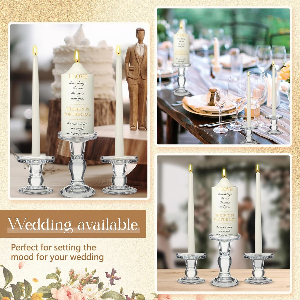 MTLEE 3 Unity Candles with Candle Holder for Wedding Unity Candle Set Include 1 Pillar and 2 Taper Candles for Ceremony Wedding Accessories Baptism Catholic Church (Love Things)