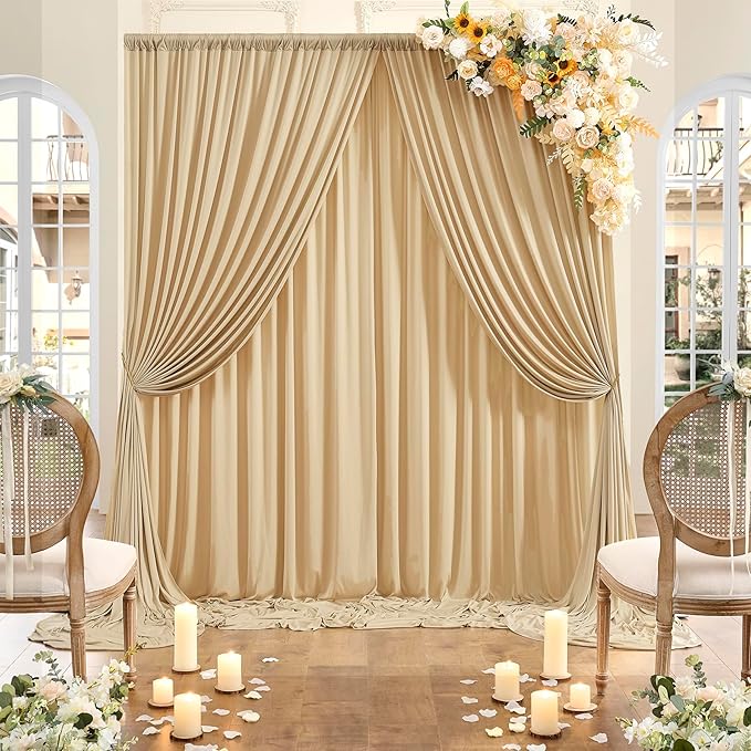 40ft x 10ft Wrinkle Free Beige Backdrop Curtain for Wedding Parties, Thick Polyester Photo Backdrop Drapes for Baby Shower Engagement Birthday Party Backdrop Stand,5ft x 10ft 8 Panels