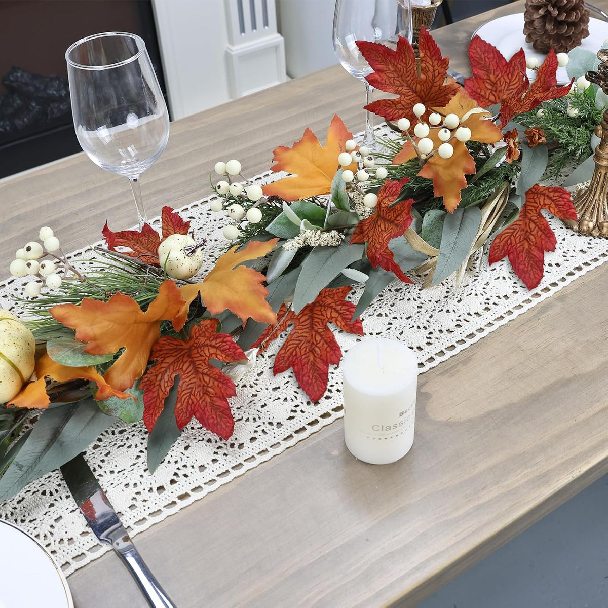 realistic fall garland for mantle 6 ft fall, side view