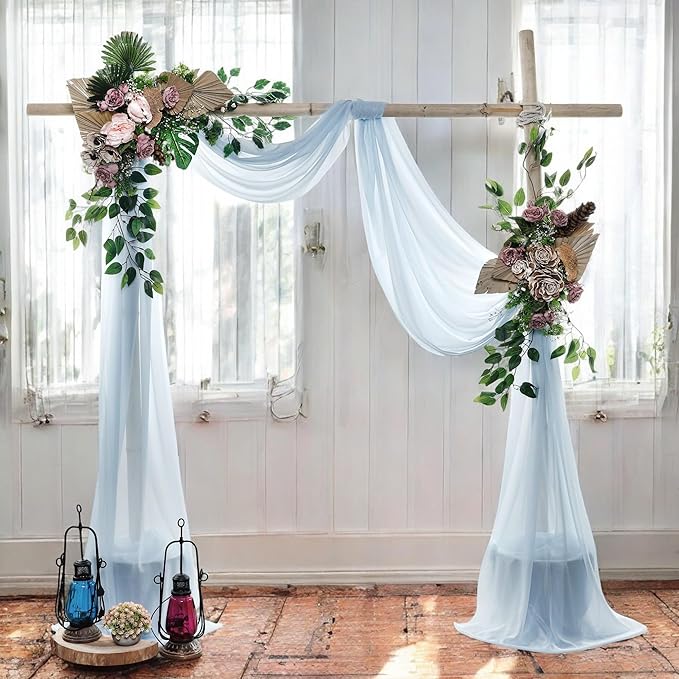 MDS Halloween Chiffon Draping Fabric - 1 Panel, 30" Wide x 30ft Long - Sheer Spooky Arbor & Canopy Drapery for Haunted House Backdrops, Party Ceilings, DIY Costumes & Themed Events - Baby Blue