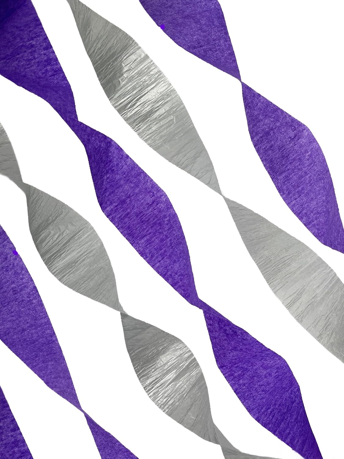 Purple and Silver Metallic Crepe Paper Color Streamers, 4 Rolls Total, Made in USA