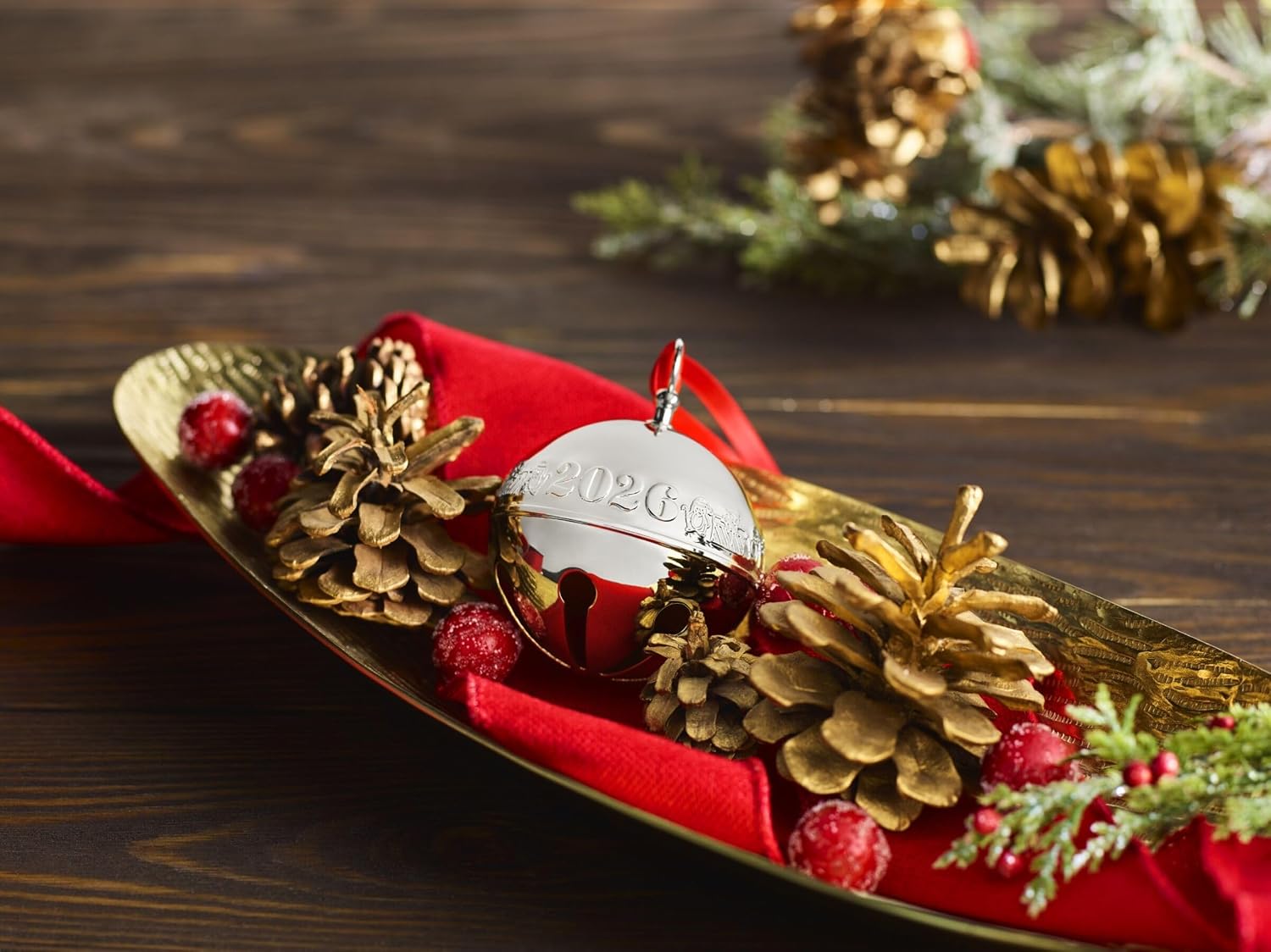 Wallace 2026 Silver-Plated Sleigh Bell Ornament 56th Edition - Penguins and Presents Annual Collectible Holiday Bell with Gift Box