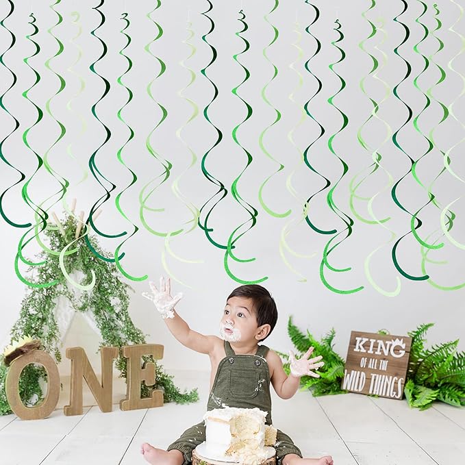 36Pcs Green Hanging Swirl Decorations Ombre Green Felt Swirl Streamer Spiral Ceiling Garland for Spring Summer Birthday Wedding Baby Shower Graduation Christmas St Patrick's day Holiday Party Supplies