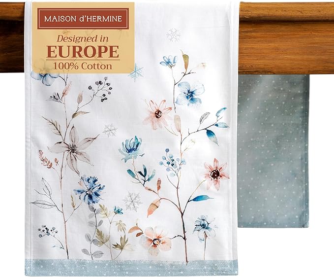 Maison d' Hermine Table Runner 100% Cotton Double Layer Table Runners 72 inches Long for Thanksgiving Christmas Decorations Home Kitchen Dining Party Wedding (Ice Florals, 14.5" x 72")