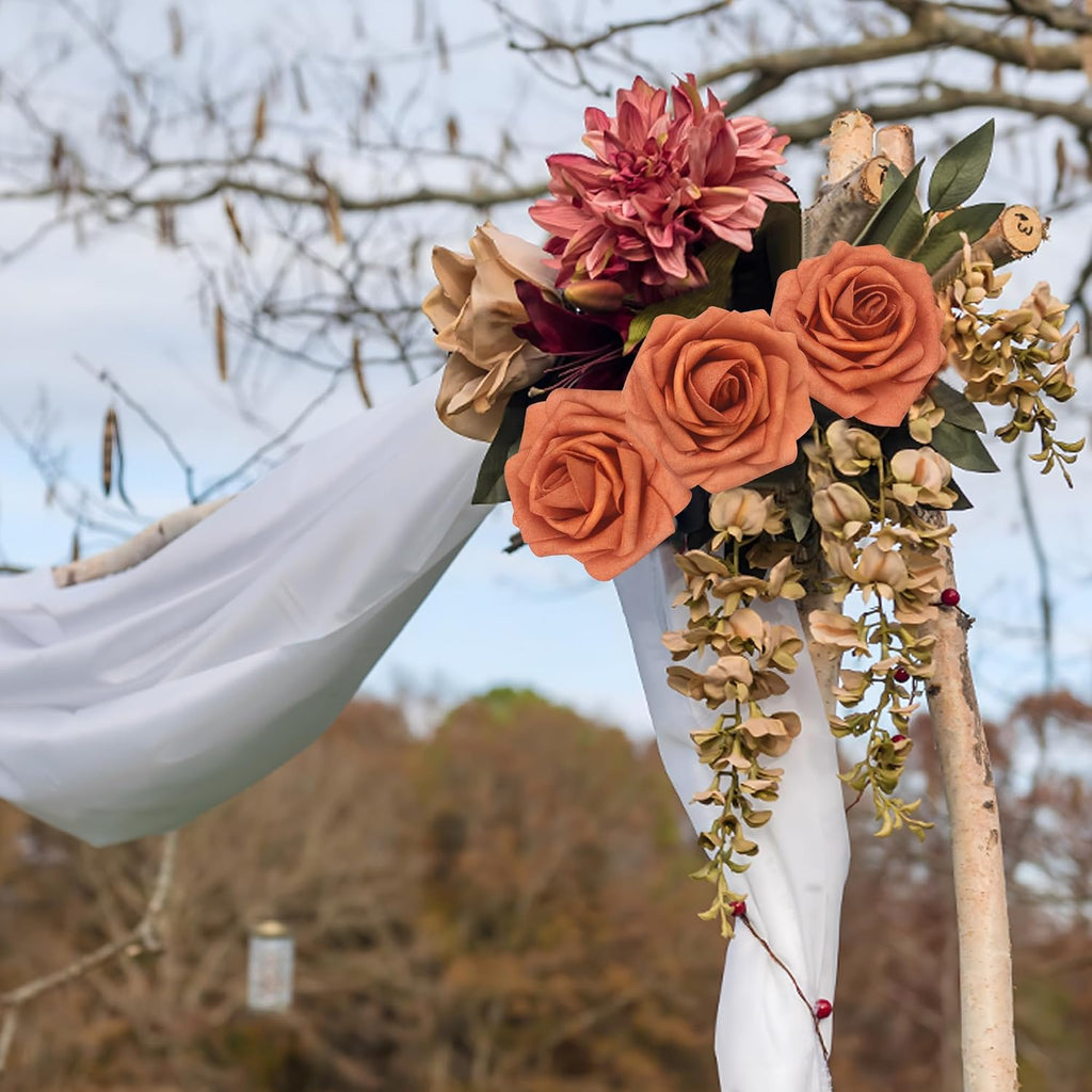 Artificial Flowers Realistic Roses, Real Looking Fake Roses with Stem for DIY Wedding Bouquets Centerpieces Bridal Shower Party Home Romantic Decorations (Burnt Orange, Regular 3" - 200pcs)