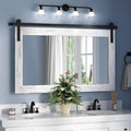 COGOOD Farmhouse Barn Door Mirror - 41" x 26" Rustic Wood Framed Wall Mirror for Bathroom, Living Room, Bedroom Wall Decor (White)