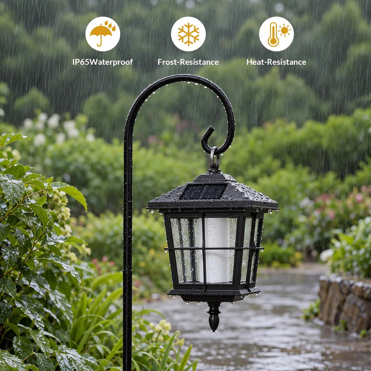 VOLISUN 2 Pack Solar Flickering Flame Hanging Lanterns
