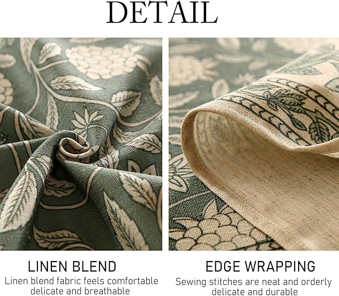 ISAENNE Designer Grayish Green Linen Round Tablecloth,Floral Elegant Stain Resistant Table Cloth,Fall Vintage Decor Tablecloths for Dining Thanksgiving Kitchen Party,Diameter 67"-Andrew A
