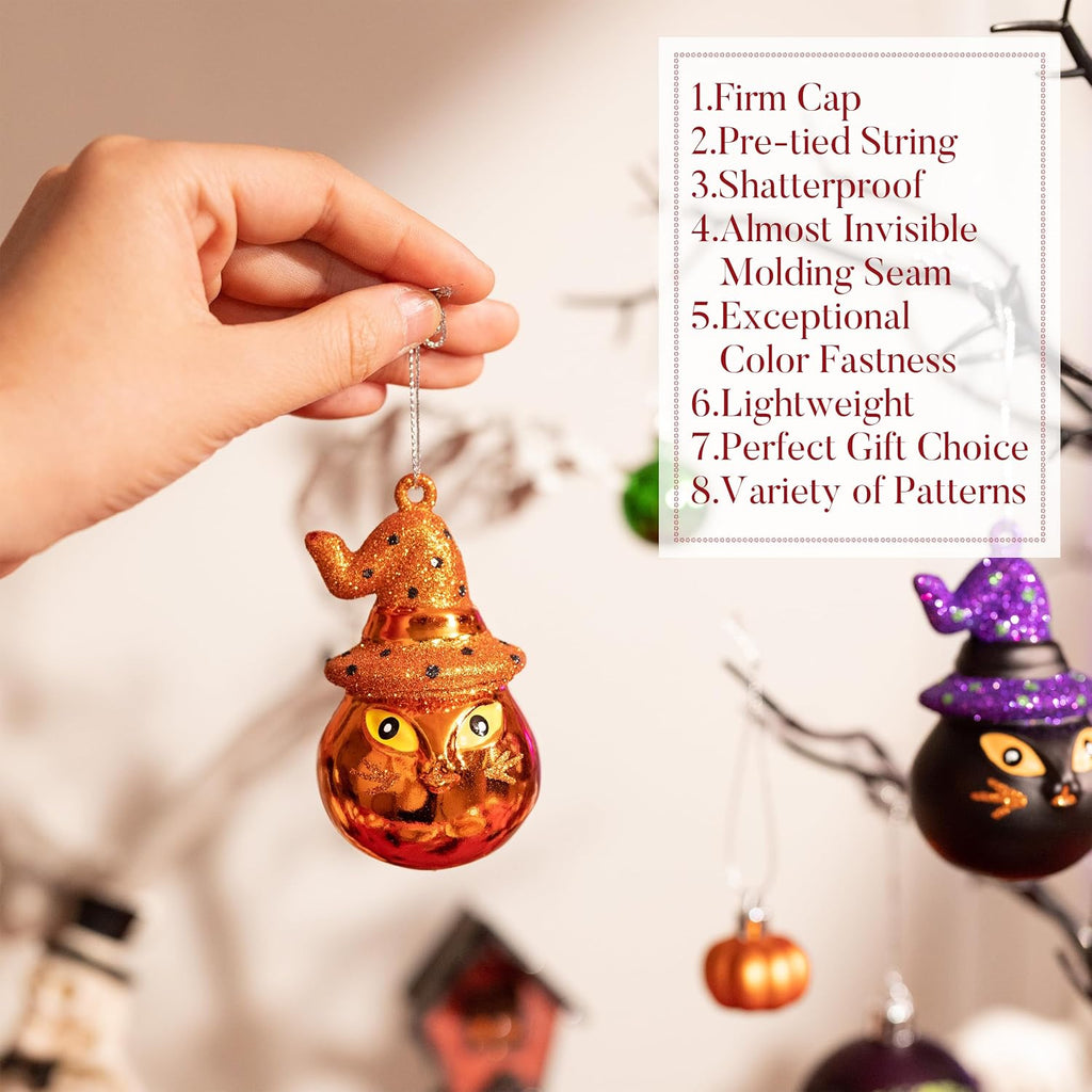 Valery Madelyn 35ct Halloween Ornaments Shatterproof Tree Decoration Indoor | Cats Jack-o'-Lantern Pumpkin Vintage Variety Hanging Ball Ornaments Set for Small Tree, Cute Holiday Party Home Decor