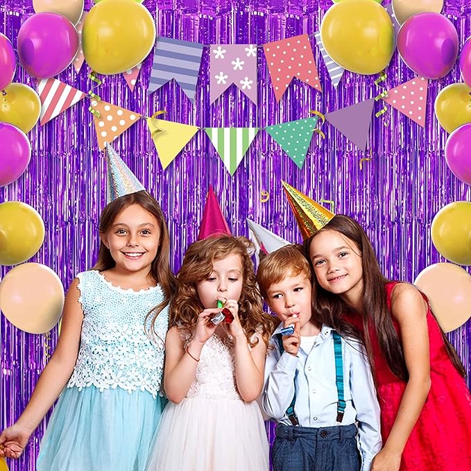 6 Pack Purple Foil Fringe Curtains Backdrop, 3.28 x 8.2 Ft Metallic Streamers Tinsel Curtains Background for Photo Booth, Birthday, Weddings, Carnivals, Graduation, Themed Party Decorations