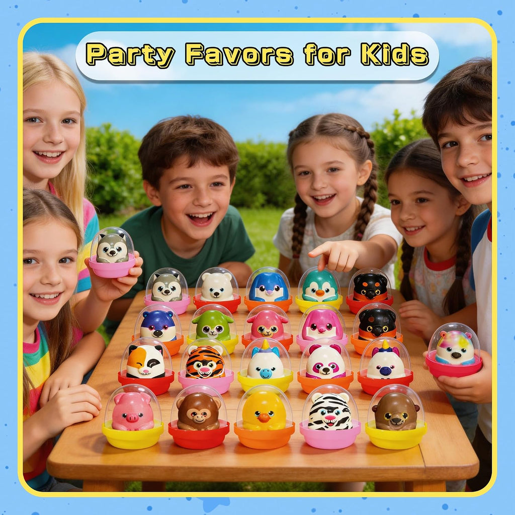KissFree 20 Pack Animal Squishy Toys in Ready-to-Give Capsules, No Assembly Required, Party Favors for Kids, Goodie Bag Stuffers, Birthday Gifts, Pinata Fillers & Classroom Prizes