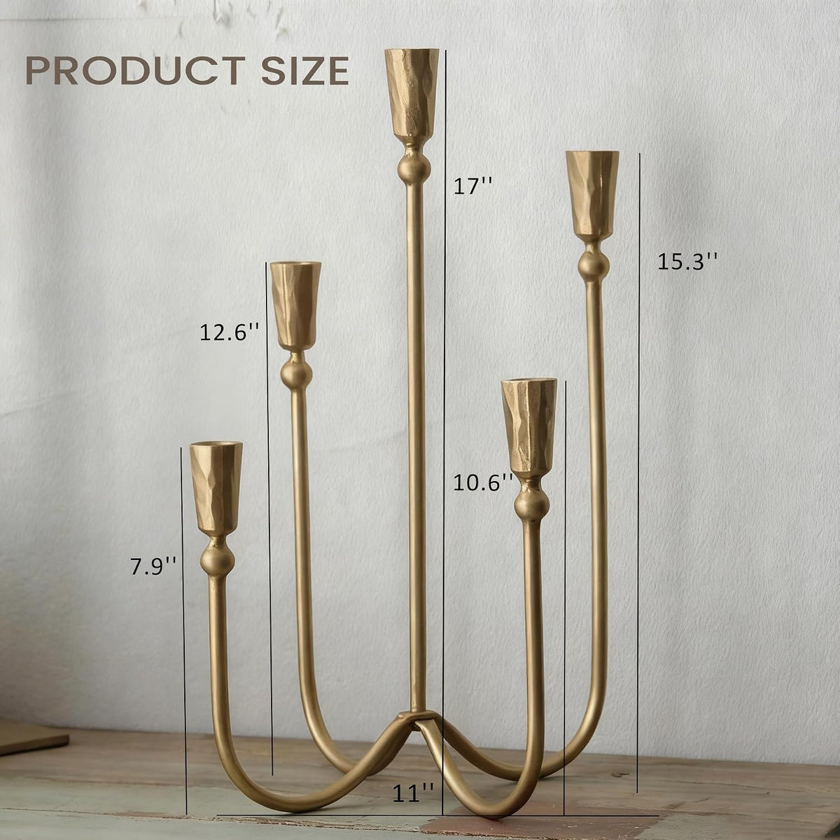 Large Iron Candelabra Centerpieces for Tables, 5 Arm Taper Candle Holders