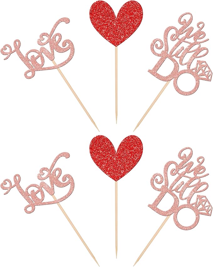 24 PCS We Still Do Cupcake Toppers Glitter Love Heart Bridal Shower Cupcake Picks for Wedding Engagement Bridal Shower Theme Party Cake Decorations Supplies Rose Gold