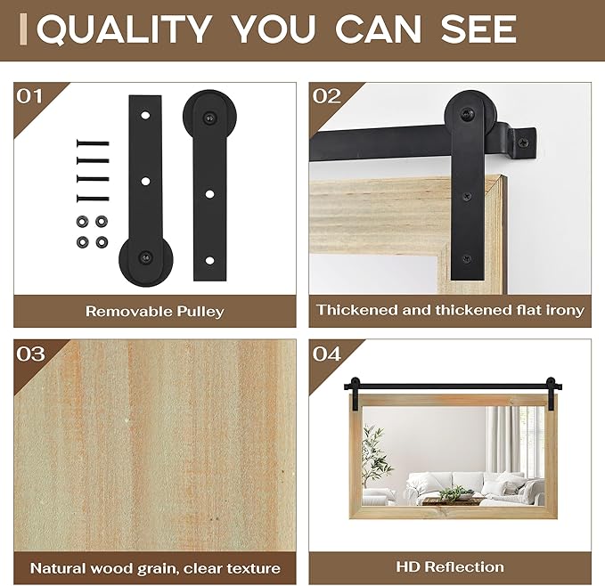 COGOOD Farmhouse Barn Door Mirror - 41 x 26 Rustic Wood Framed Wall Mirror for Bathroom, Living Room, Entryway Wall Decor (Burlywood)