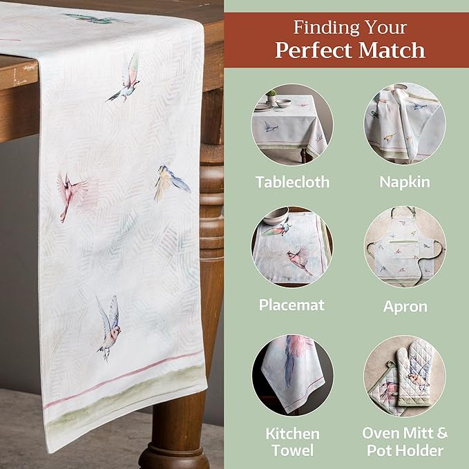 Maison d' Hermine Table Runner 100% Cotton Double Layer Table Runners 72 inches Long Decorative for Home Kitchen Dining Party Wedding Bridal Shower Spring Summer (Flying Birds, 14.50" x 72")