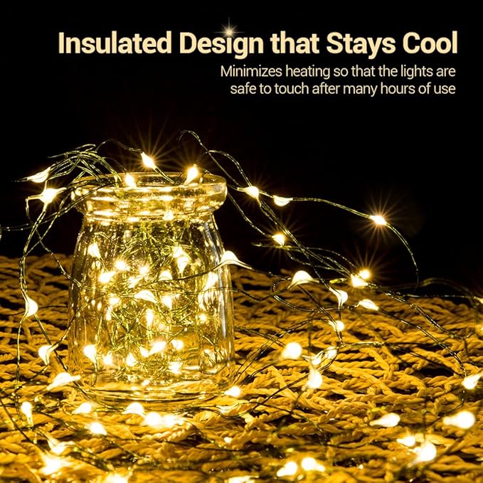 MASHANG Christmas Lights Battery String Lights 33FT 100 Micro LEDs Starry Lights Fairy Lights Firefly Lights with Dark Green Copper Wire for Christmas Tree, Wreath, DIY, Wedding, Holiday(Warm White)