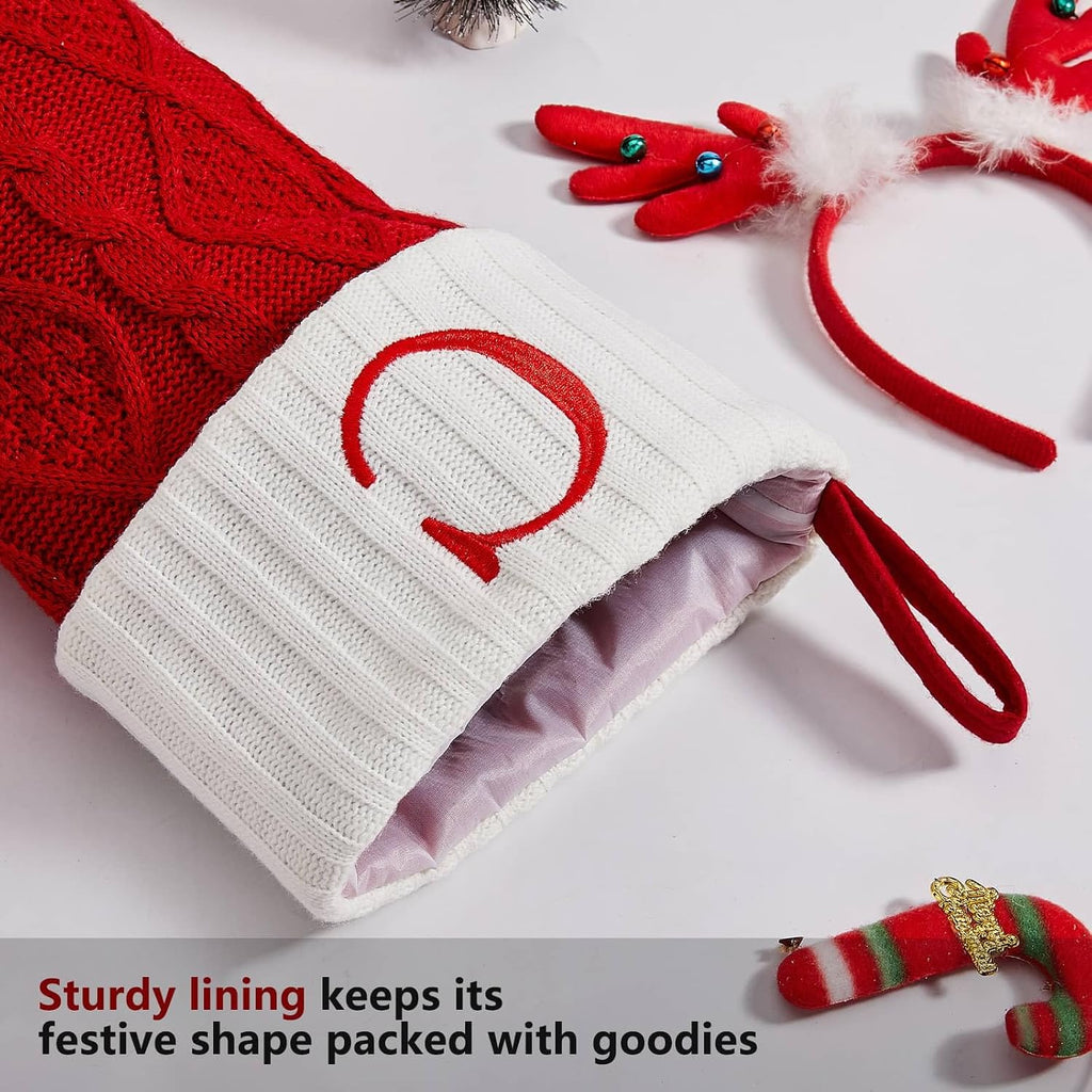 Senneny Christmas Stockings with Initials, 20” Large Embroidered Monogram Knitted Stockings for Family, Kids, Xmas Holiday Party Gifts & Decoration for Fireplace, Letter J