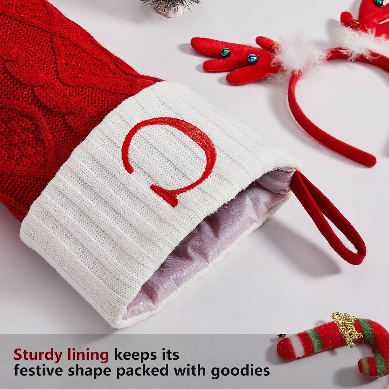 Senneny Christmas Stockings with Initials, 20” Large Embroidered Monogram Knitted Stockings for Family, Kids, Xmas Holiday Party Gifts & Decoration for Fireplace, Letter J